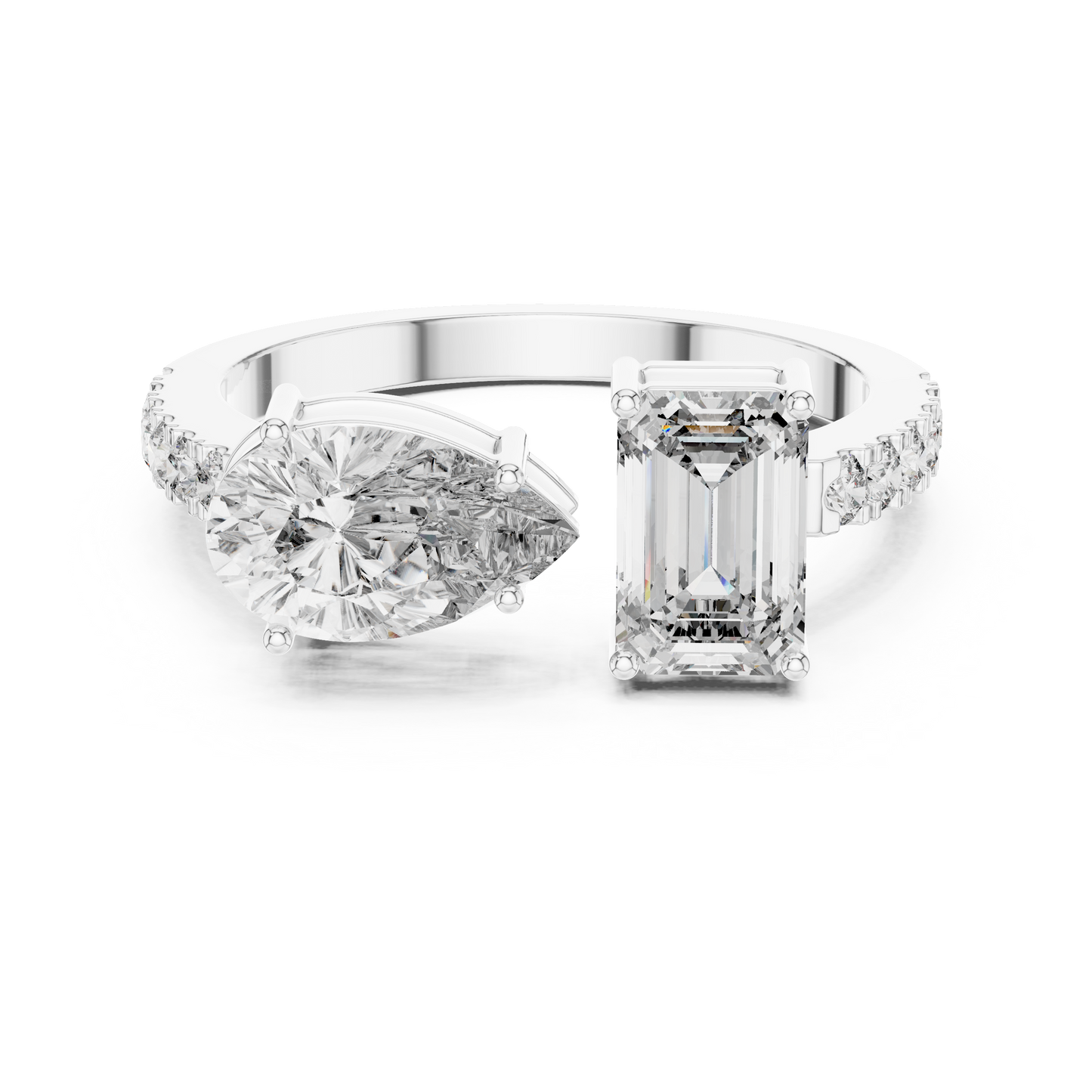 Emerald and Pear Two-Stone Diamond Ring