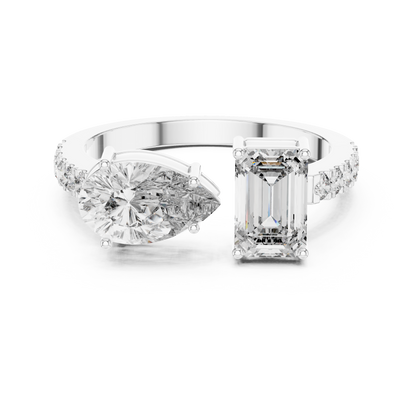 Emerald and Pear Two-Stone Diamond Ring