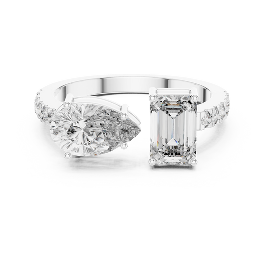 Emerald and Pear Two-Stone Diamond Ring