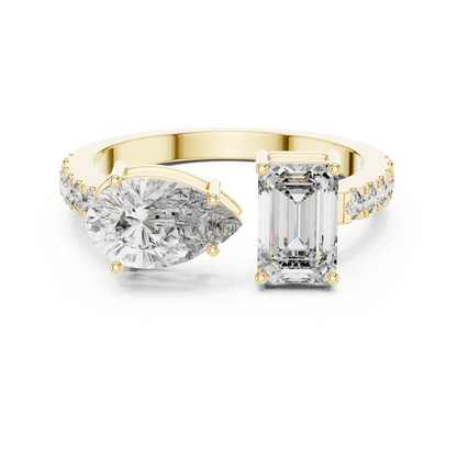 Emerald and Pear Two-Stone Diamond Ring