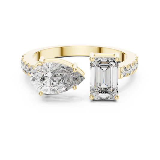 Emerald and Pear Two-Stone Diamond Ring