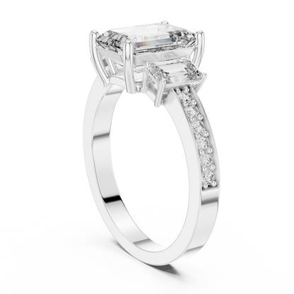 Emerald Three Stone Pave Ring