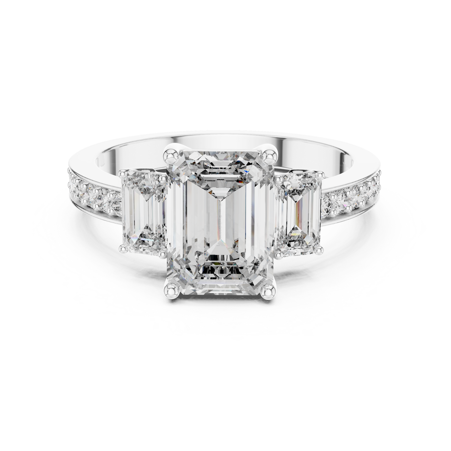 Emerald Three Stone Pave Ring