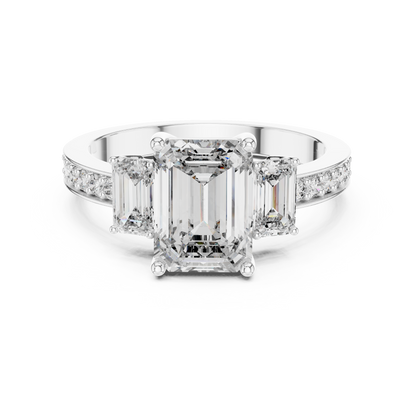 Emerald Three Stone Pave Ring