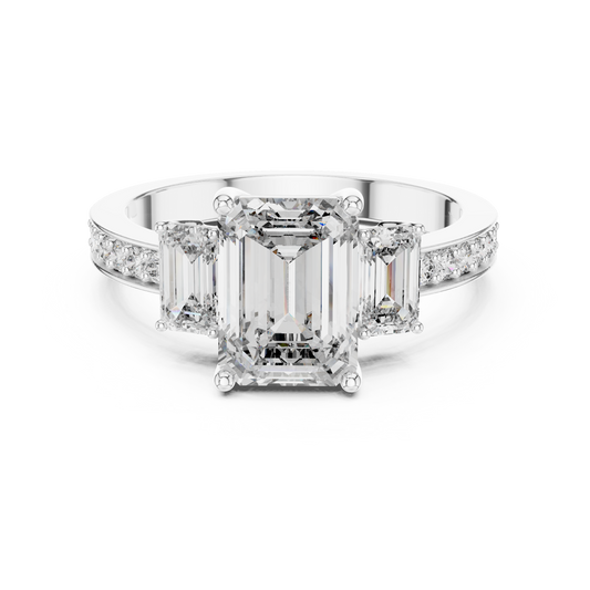 Emerald Three Stone Pave Ring