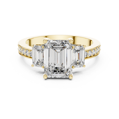 Emerald Three Stone Pave Ring