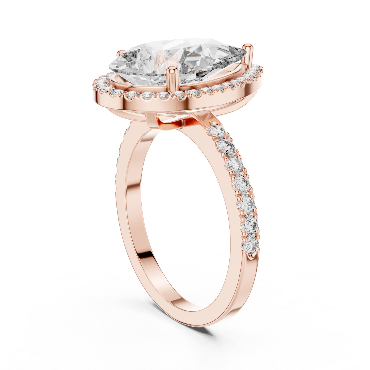 Pear-Shaped Halo Diamond Engagement Ring with Pavé Band