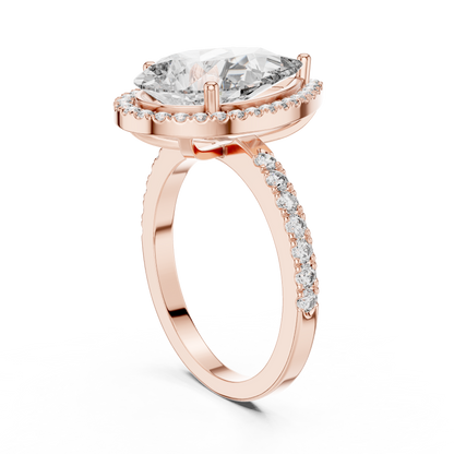 Pear-Shaped Halo Diamond Engagement Ring with Pavé Band