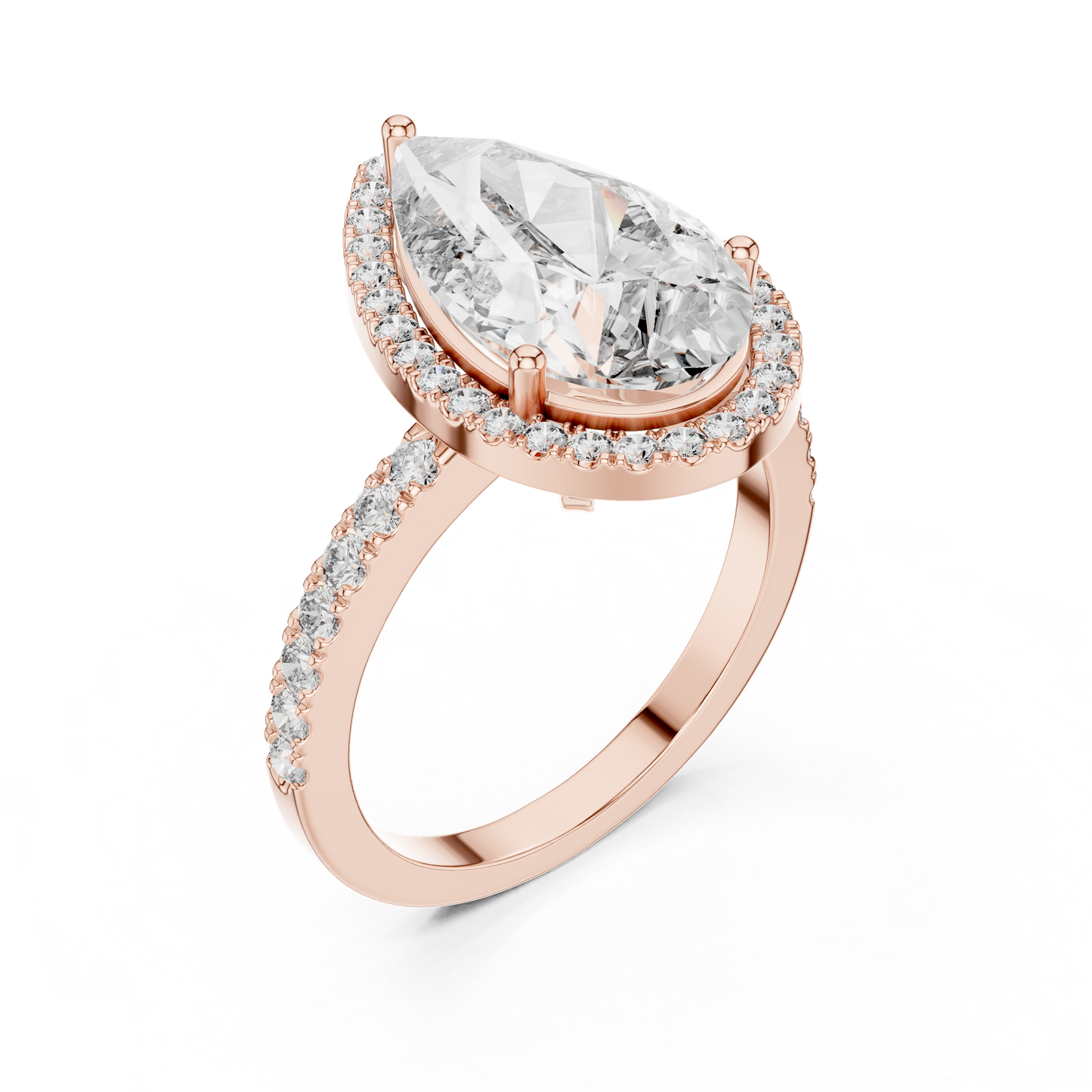 Pear-Shaped Halo Diamond Engagement Ring with Pavé Band