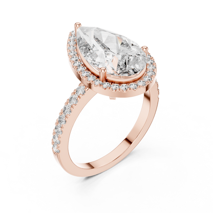 Pear-Shaped Halo Diamond Engagement Ring with Pavé Band