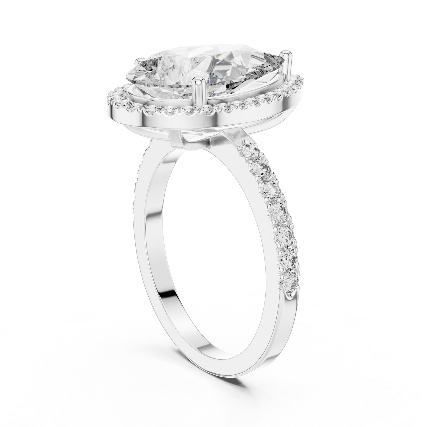 Pear-Shaped Halo Diamond Engagement Ring with Pavé Band