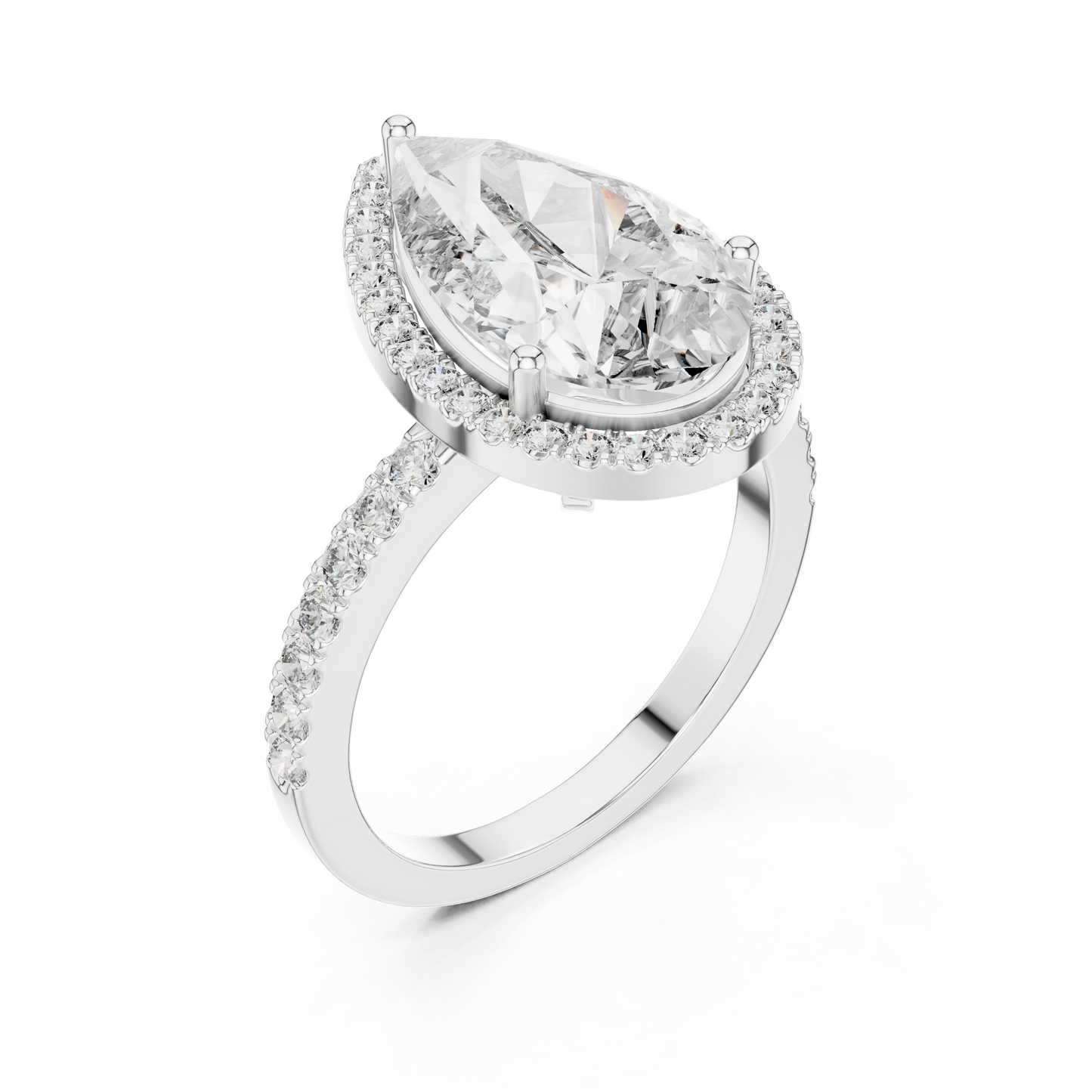Pear-Shaped Halo Diamond Engagement Ring with Pavé Band