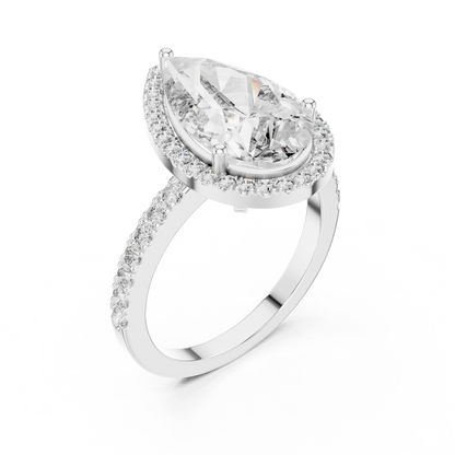 Pear-Shaped Halo Diamond Engagement Ring with Pavé Band