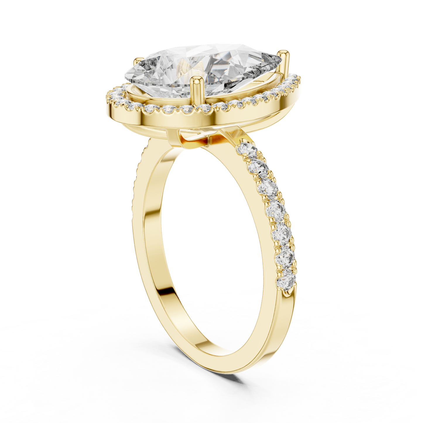 Pear-Shaped Halo Diamond Engagement Ring with Pavé Band
