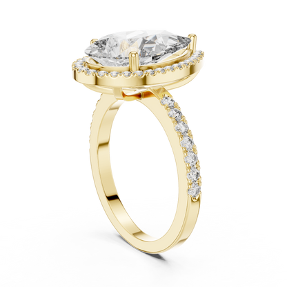 Pear-Shaped Halo Diamond Engagement Ring with Pavé Band