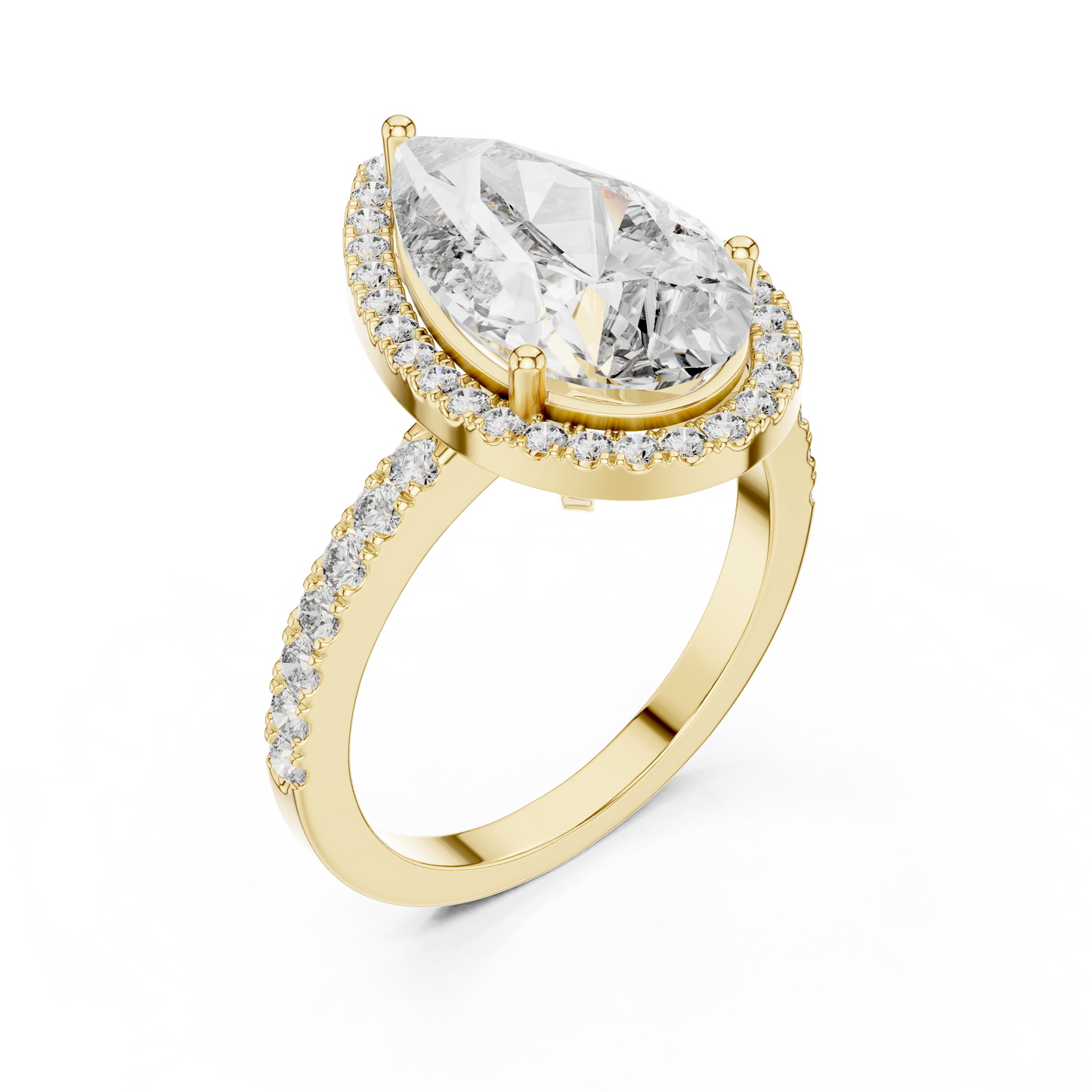 Pear-Shaped Halo Diamond Engagement Ring with Pavé Band