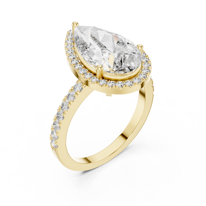 Pear-Shaped Halo Diamond Engagement Ring with Pavé Band