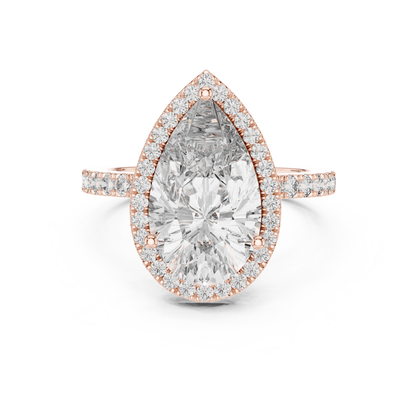 Pear-Shaped Halo Diamond Engagement Ring with Pavé Band