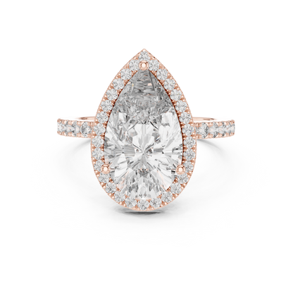 Pear-Shaped Halo Diamond Engagement Ring with Pavé Band