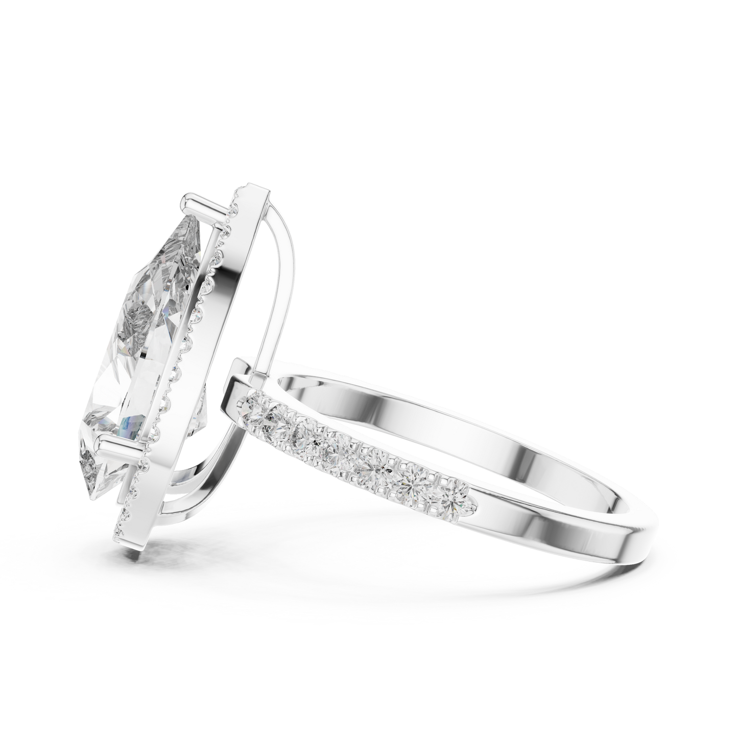 Pear-Shaped Halo Diamond Engagement Ring with Pavé Band
