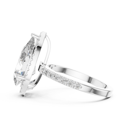 Pear-Shaped Halo Diamond Engagement Ring with Pavé Band