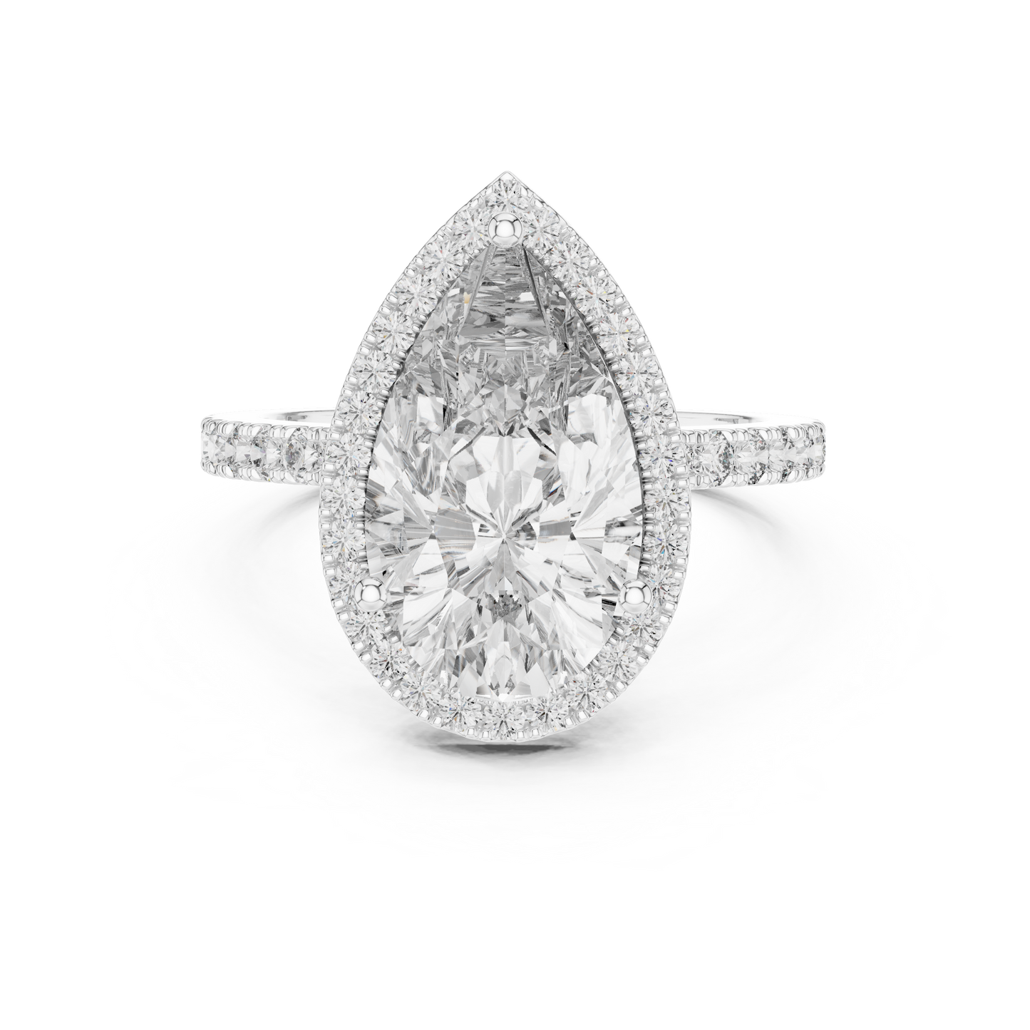 Pear-Shaped Halo Diamond Engagement Ring with Pavé Band