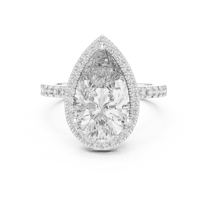 Pear-Shaped Halo Diamond Engagement Ring with Pavé Band