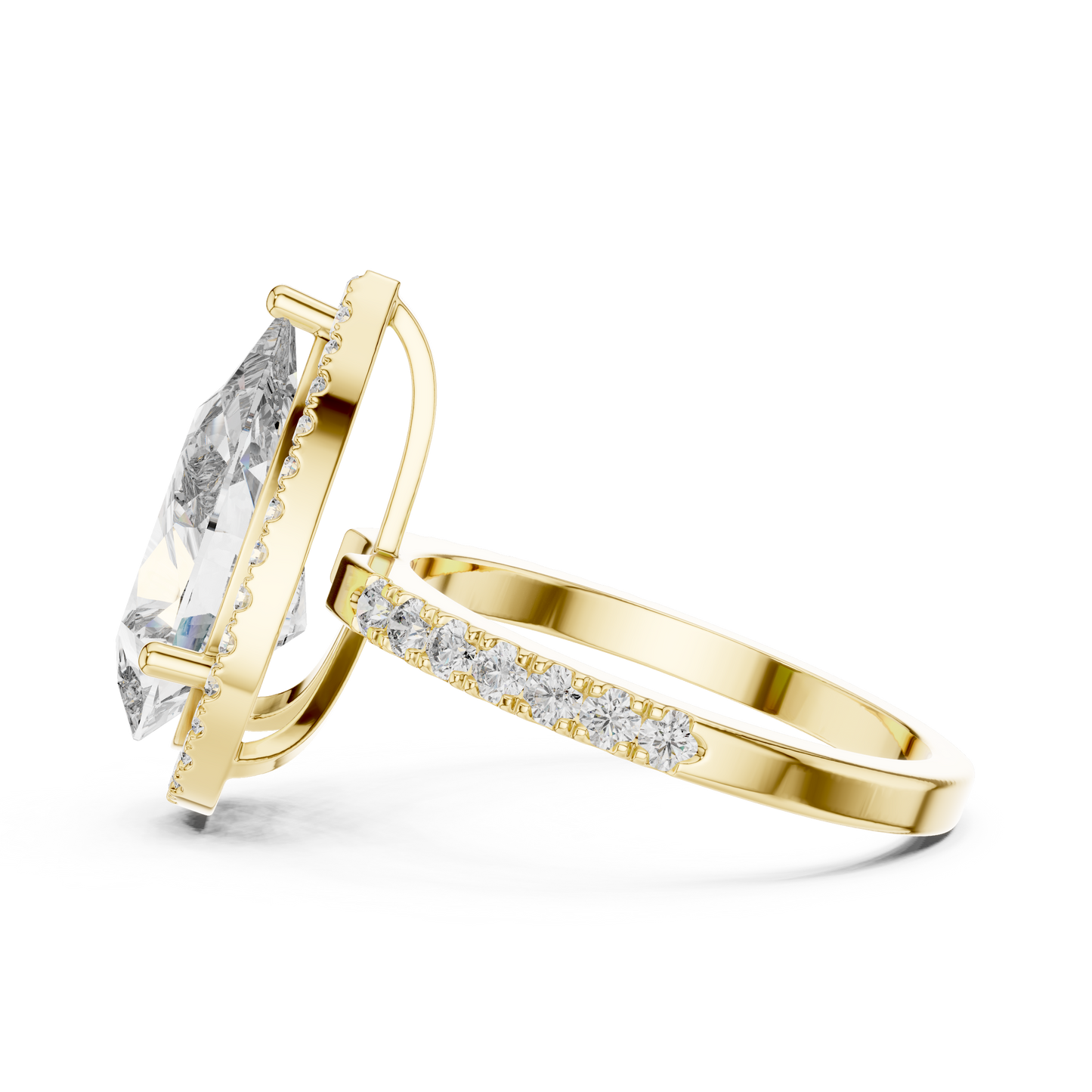 Pear-Shaped Halo Diamond Engagement Ring with Pavé Band