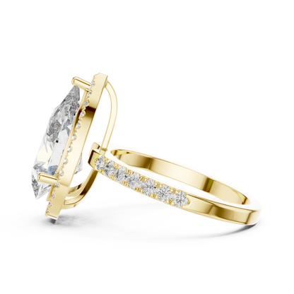 Pear-Shaped Halo Diamond Engagement Ring with Pavé Band