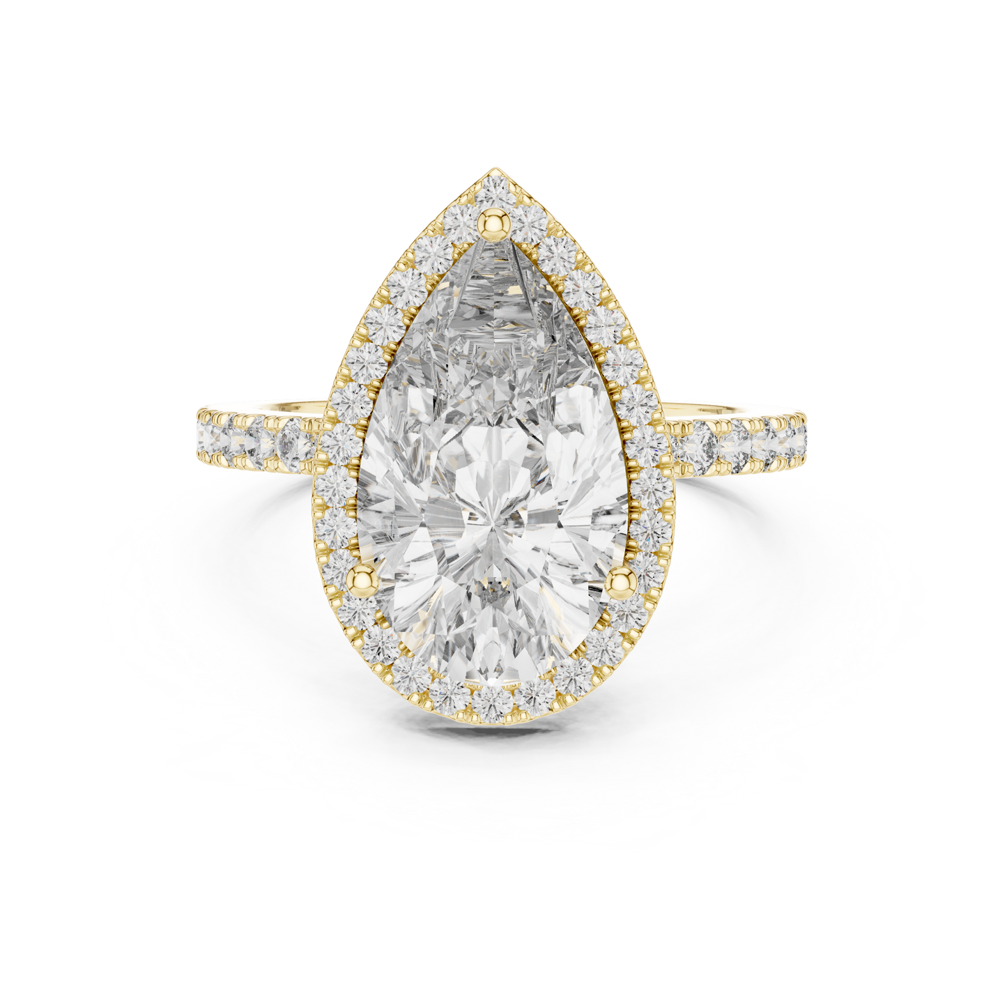 Pear-Shaped Halo Diamond Engagement Ring with Pavé Band