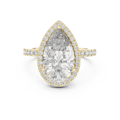 Pear-Shaped Halo Diamond Engagement Ring with Pavé Band