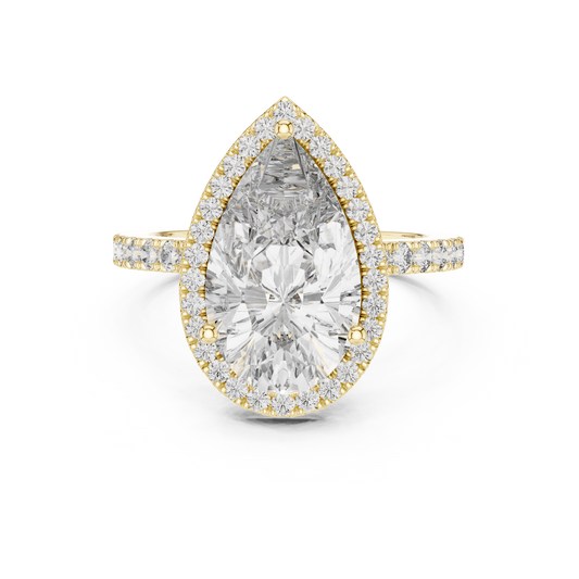 Pear-Shaped Halo Diamond Engagement Ring with Pavé Band