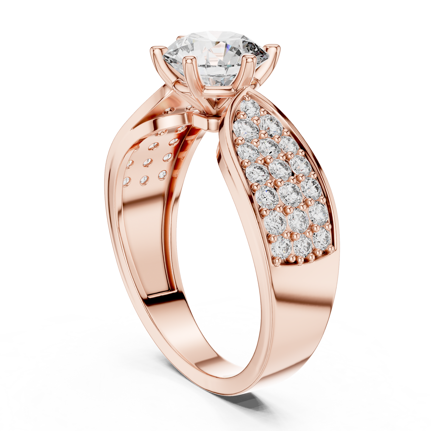 Round Diamond Ring with Pave Diamond Shoulders