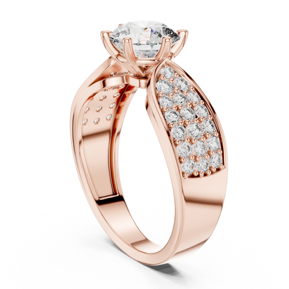 Round Diamond Ring with Pave Diamond Shoulders