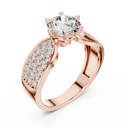 Round Diamond Ring with Pave Diamond Shoulders