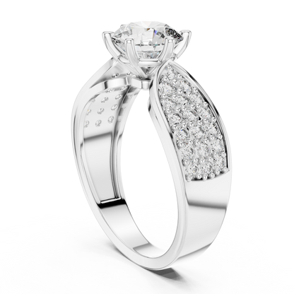 Round Diamond Ring with Pave Diamond Shoulders
