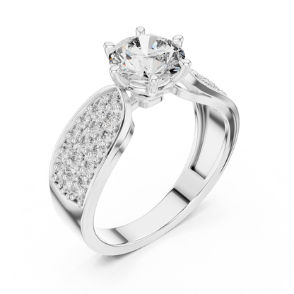 Round Diamond Ring with Pave Diamond Shoulders