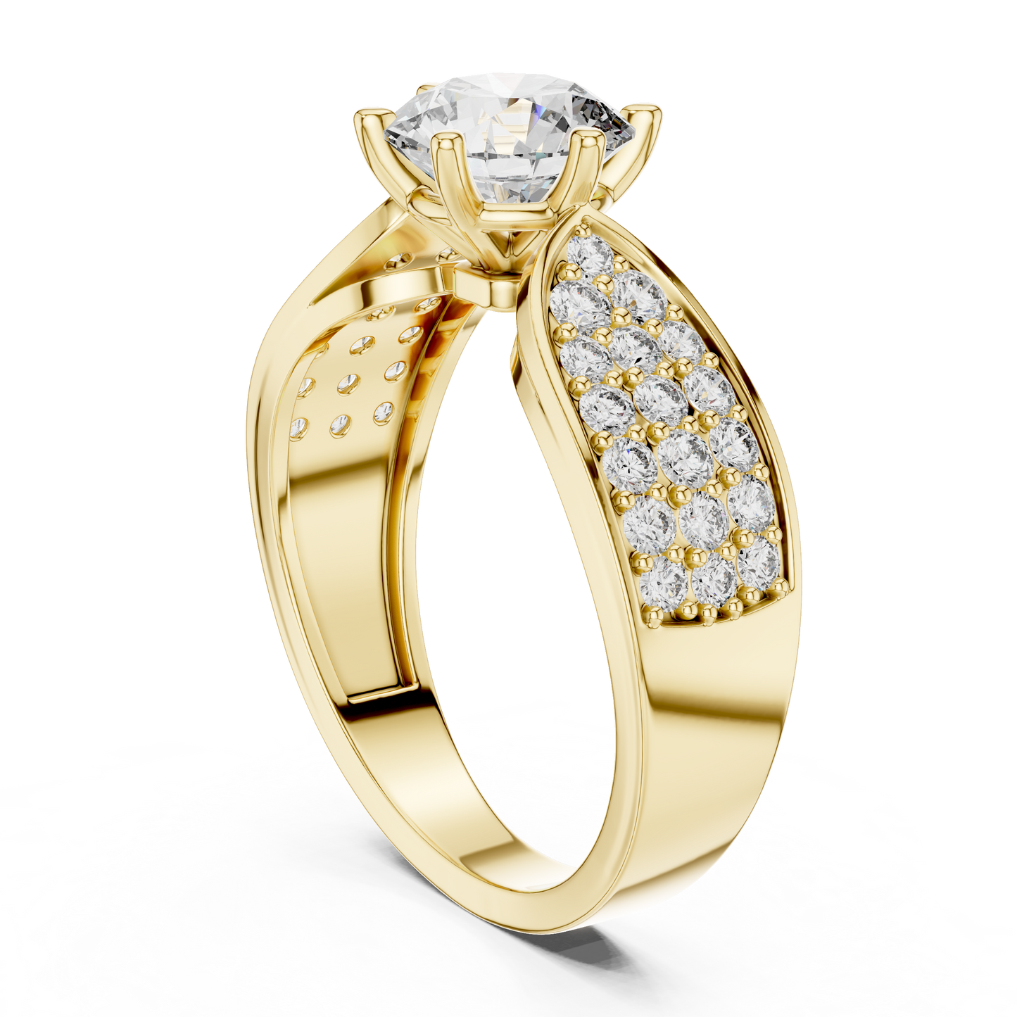 Round Diamond Ring with Pave Diamond Shoulders