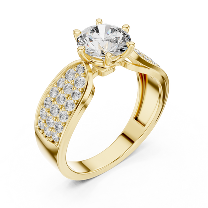 Round Diamond Ring with Pave Diamond Shoulders