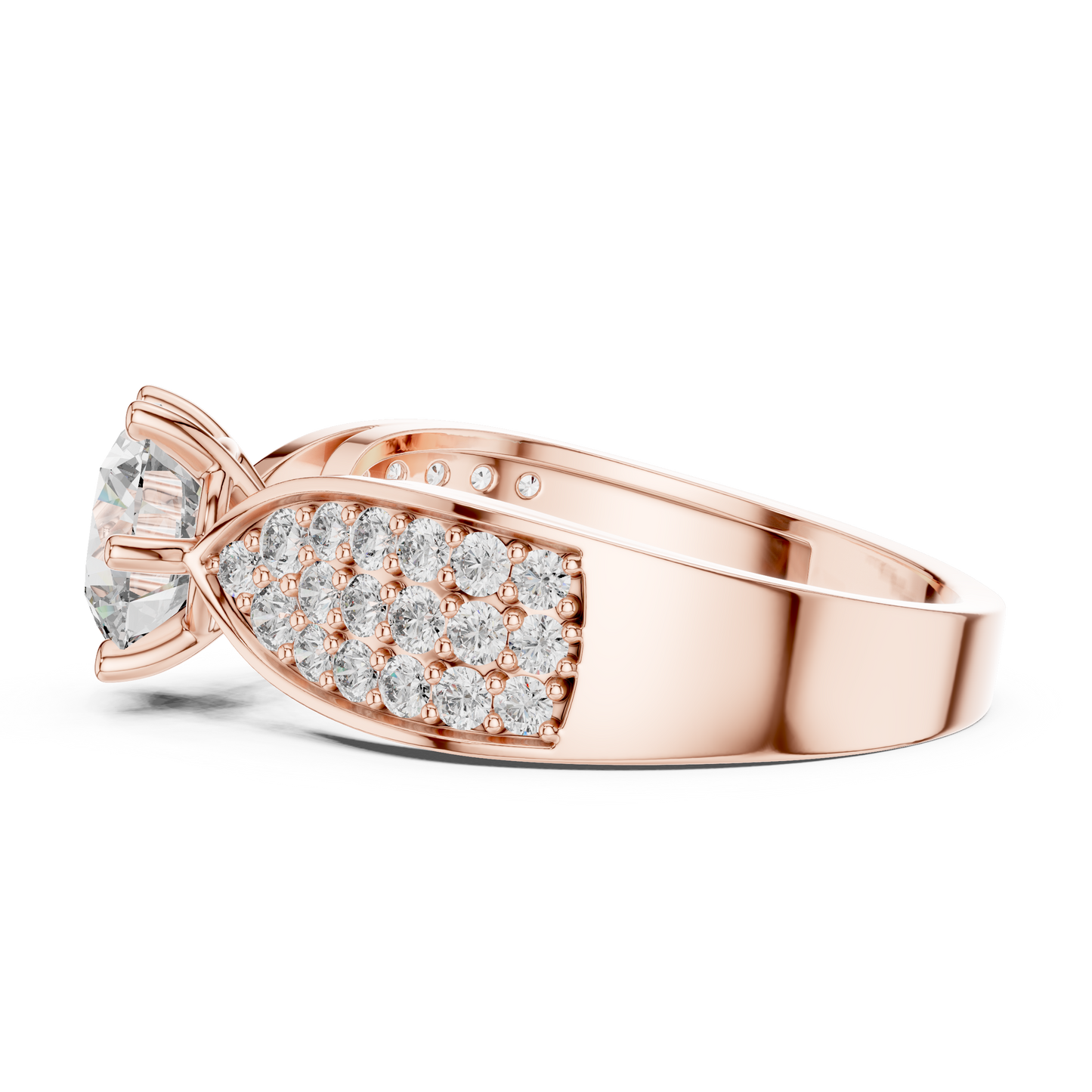 Round Diamond Ring with Pave Diamond Shoulders