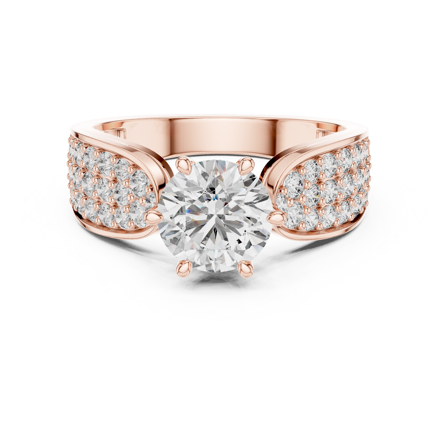 Round Diamond Ring with Pave Diamond Shoulders