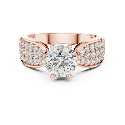Round Diamond Ring with Pave Diamond Shoulders