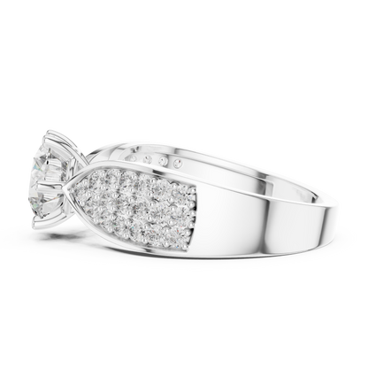 Round Diamond Ring with Pave Diamond Shoulders