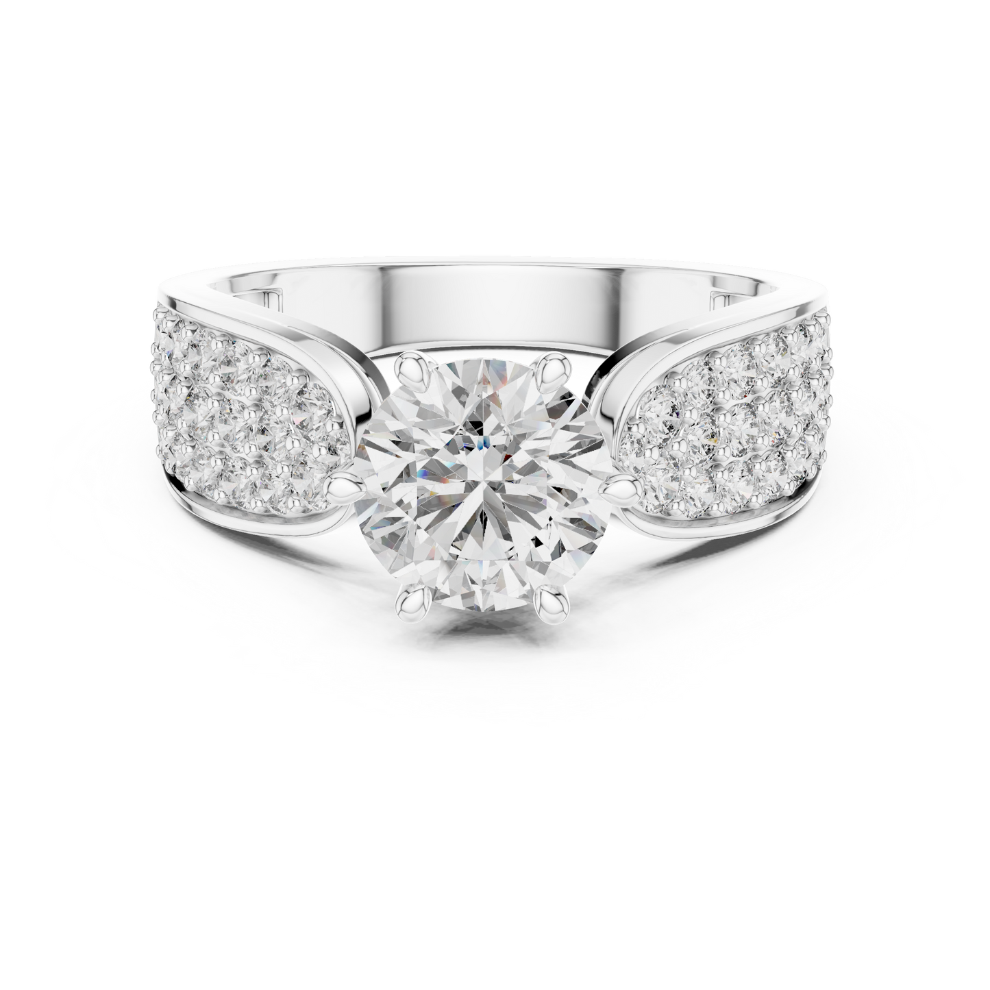 Round Diamond Ring with Pave Diamond Shoulders