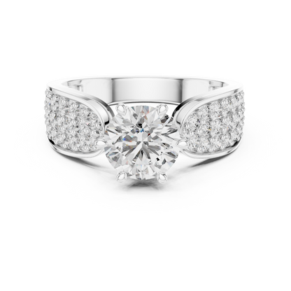 Round Diamond Ring with Pave Diamond Shoulders