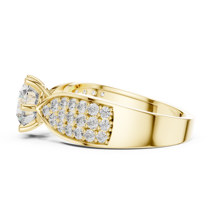 Round Diamond Ring with Pave Diamond Shoulders