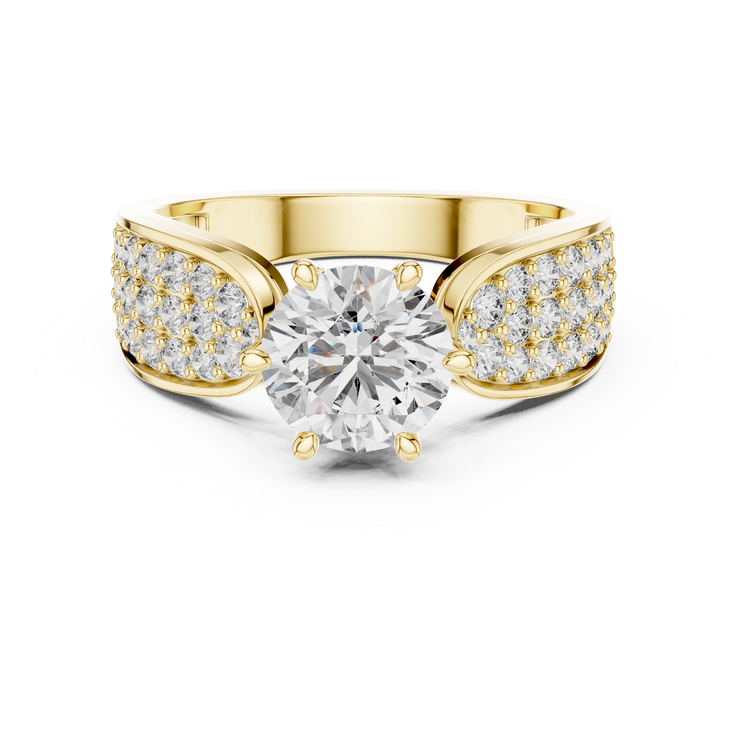 Round Diamond Ring with Pave Diamond Shoulders