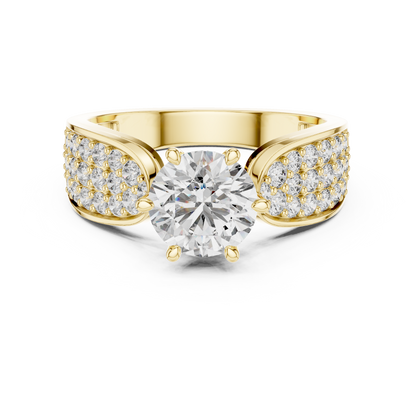Round Diamond Ring with Pave Diamond Shoulders