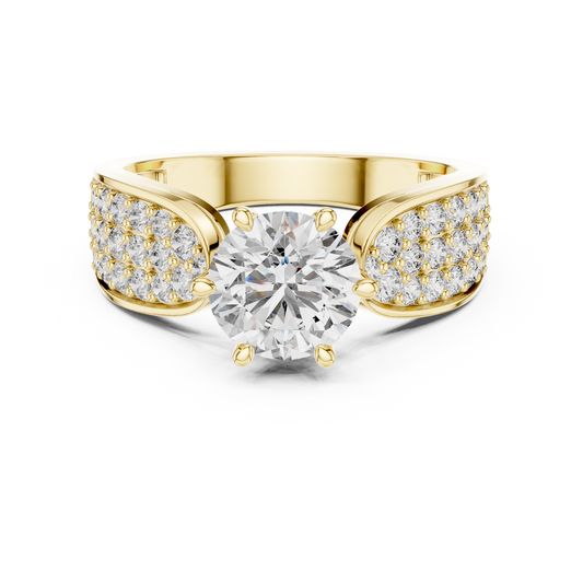 Round Diamond Ring with Pave Diamond Shoulders