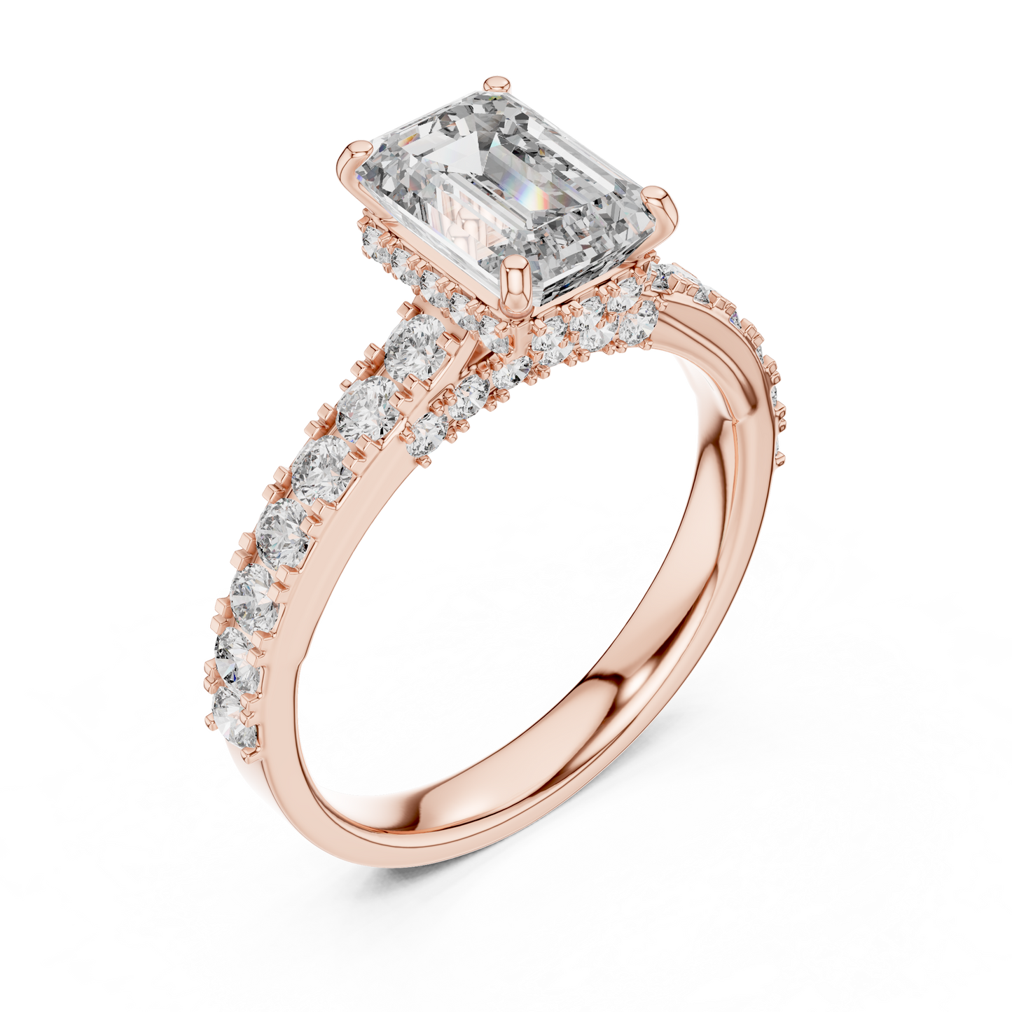Emerald-Cut Collet-Set Diamond Engagement Ring